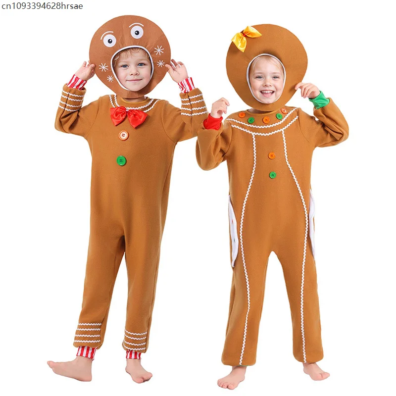 

New Arrival Kid's Christmas Gingerbread Man Cookies Cosplay Gingerbread Girls and Boys Costume