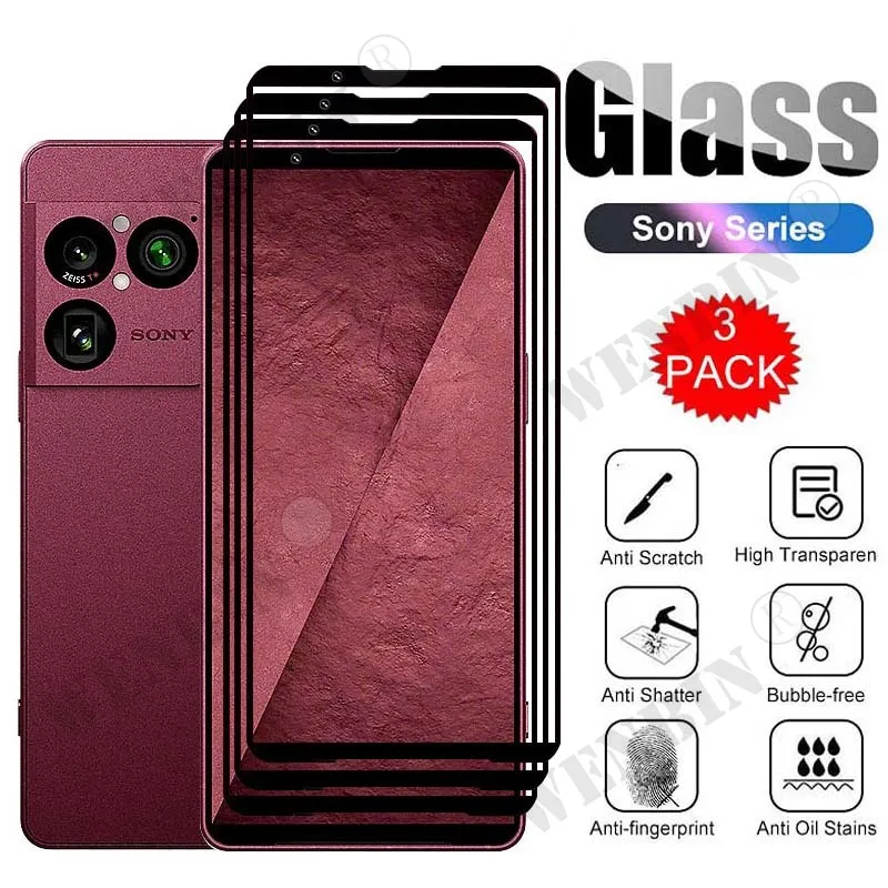 Protector de pantalla de vidrio templado para Sony Xperia 1 VIII, vidrio protector completo para Sony Xperia 5 10 VII V IV III II, 3 uds.
