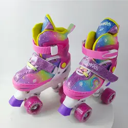 Children's Outdoor Sports Skates Cartoon Rainbow Girl Children's Double Row Roller Skates PVC Roller Skates Big Four Wheels