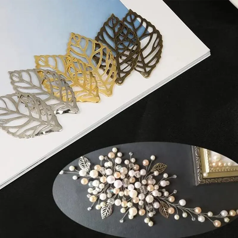 100pcs Hollow Leaf Metal Flower Pieces, Pendant Jewelry Making Leaf Connector DIY Handicraft Decoration