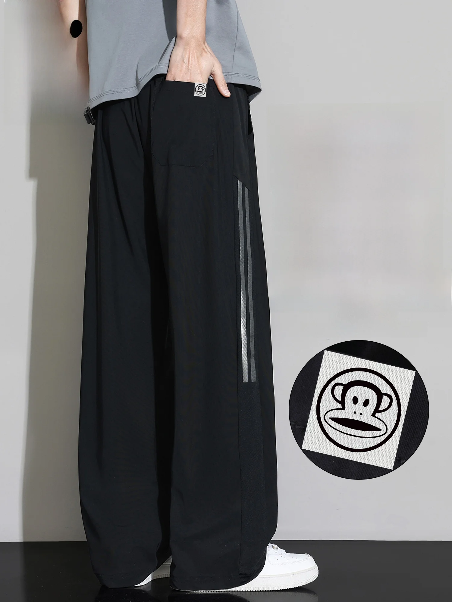 

PaulFrank Ice Silk Me Men's Casual Pants Summer Thin Loose Qui Dry Sport Wide Leg Long Trousers Breathable Comfortable