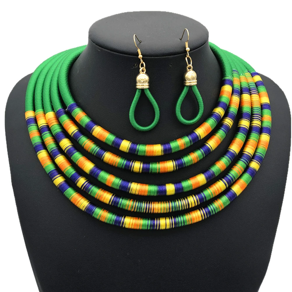 

Multi-layer Necklace Set Magnetic Snap Buckle African Style Cute Multilayer Choker Bride