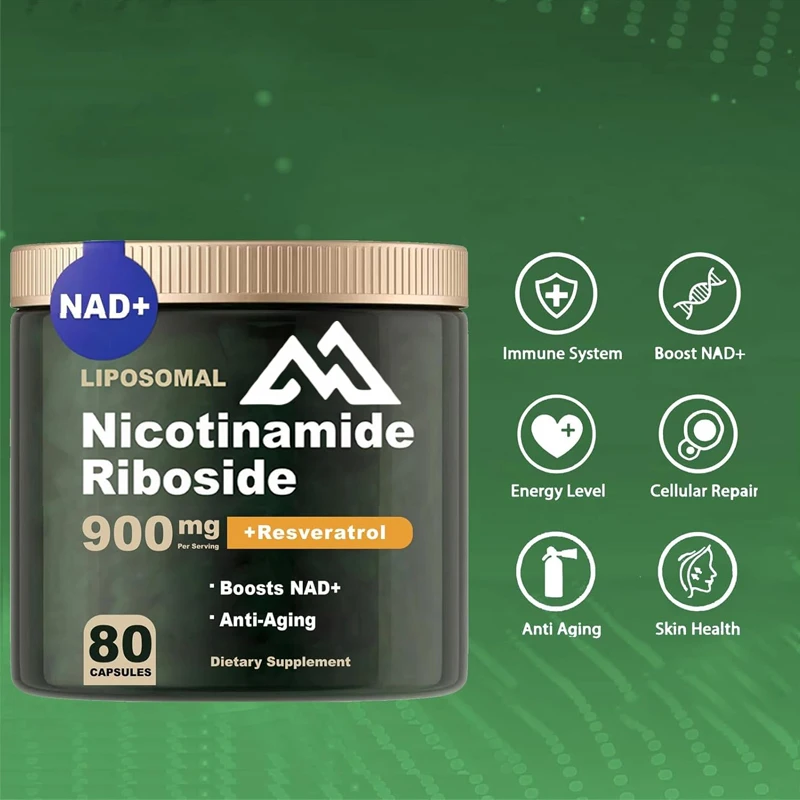 Supplément NAD +-Liposome Nicotinamide Nucléoside 900mg, Resvératrol Quercétin-Utilisé pour un vieillissement sain-80 capsules