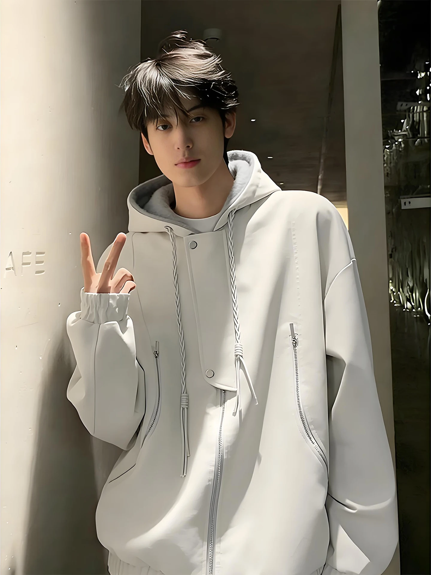 

ey Matte Leather Jaet Men's Winter Hooded Fce Lined Coat Mountain Eagle Design Cotton Workwear Jaet Youth Faion