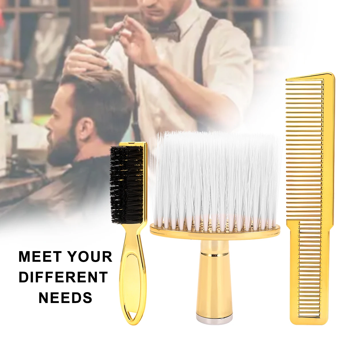 

3Pcs Professional Barber Kit Hair Cutting Comb, Beard Brush & Neck Duster, Salon Quality Styling Tools for Barbershop & Home Use