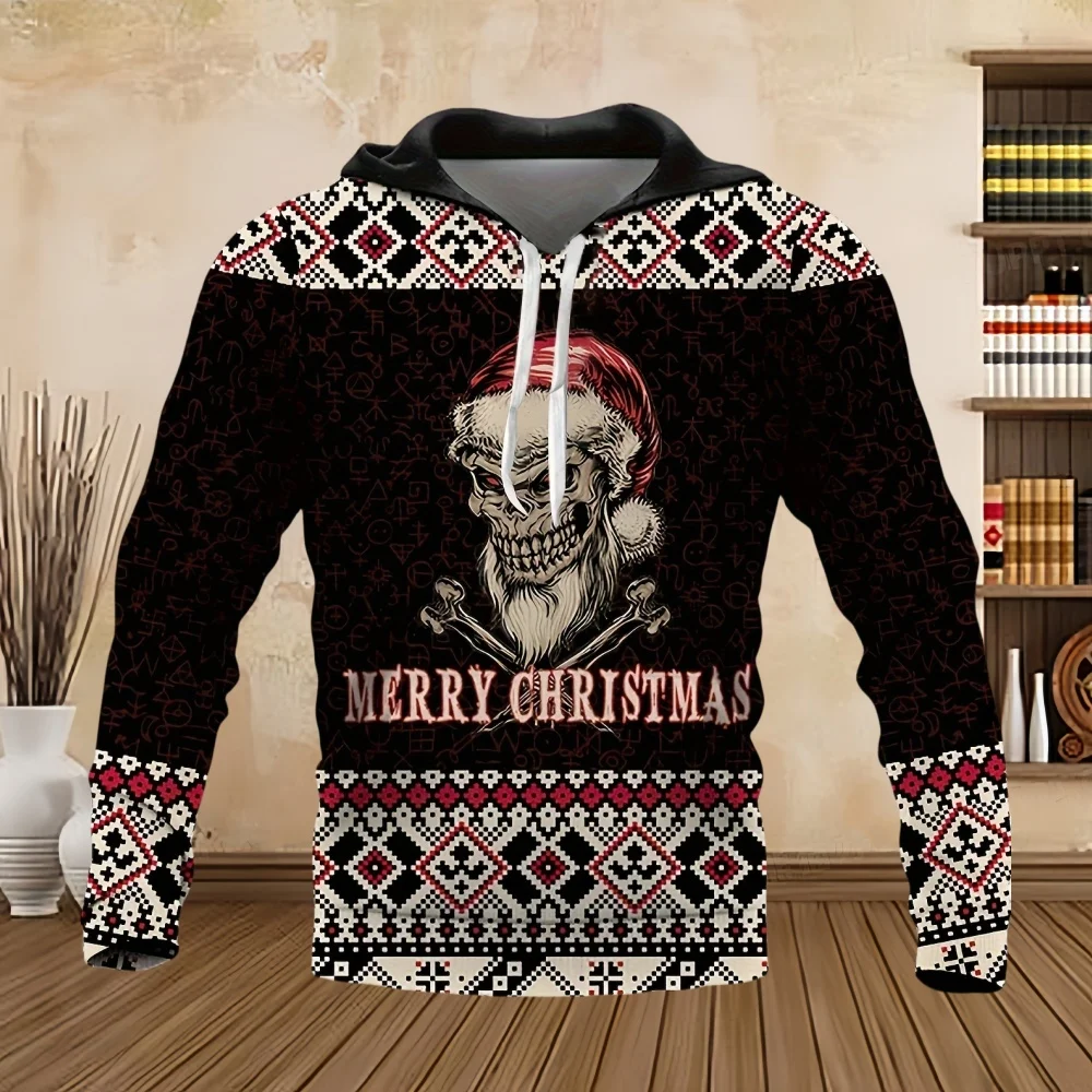 Christmas Men's Sweatshirt Spring Autumn Funny Santa Claus Print Fashion Long Sleeve Pullover Hoodies Men's Sweatshirt Clothing