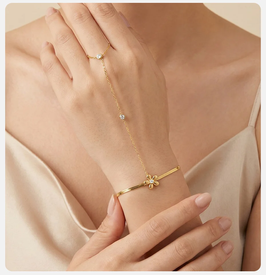 Vnox Boho Imitationsperlen Seestern Muschel Fingerkette Armband Trendiges 18K Vergoldetes CZ Schmetterling Handarmband Strand-Schmuck – Detail 4