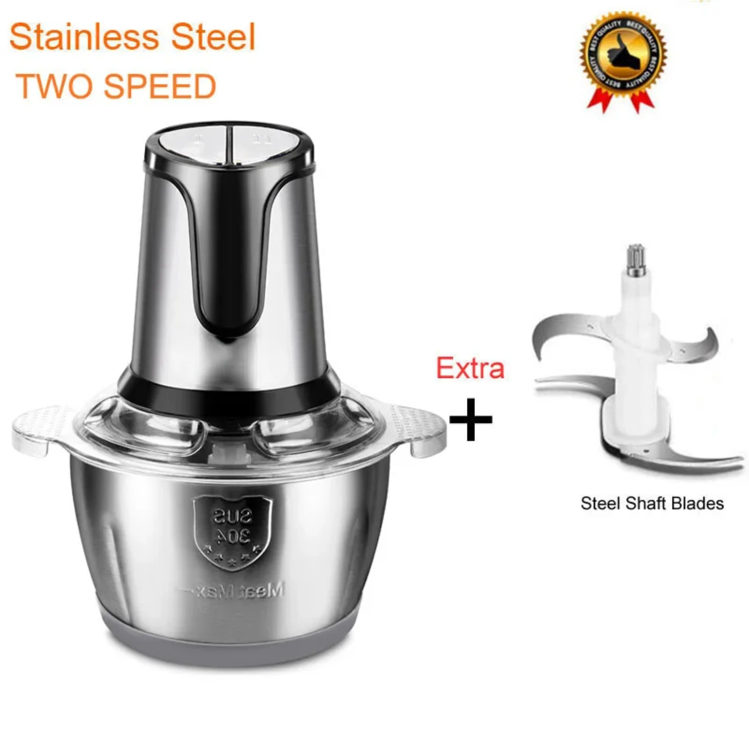 500W Stainless Chopper Meat Grinder Mincer Baby Food Processor | 2 Speed 2L Capacity