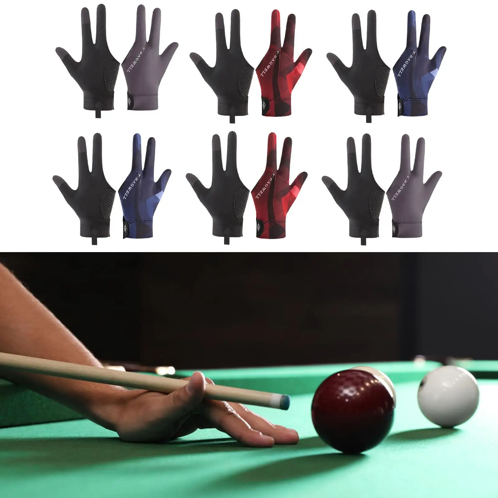 3 Fingers Pool Gloves Nonslip Separate Finger Gloves for Men Training Indoor