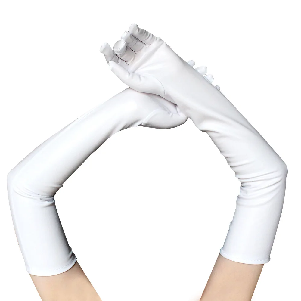 Sexy Stretch PU Leather Skinny Long Glove Punk Rock Hip Hop Jazz Disco Dance Gloves Shiny Metallic Mittens Cosplay Accessory