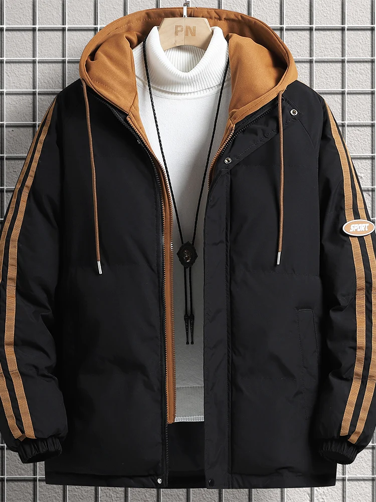 

Trendy Thiened down Cotton Jaet for Men Warmth Youth Sle Hooded Zipper Closure Stand Fit Casual Wear Autumn Winter N...