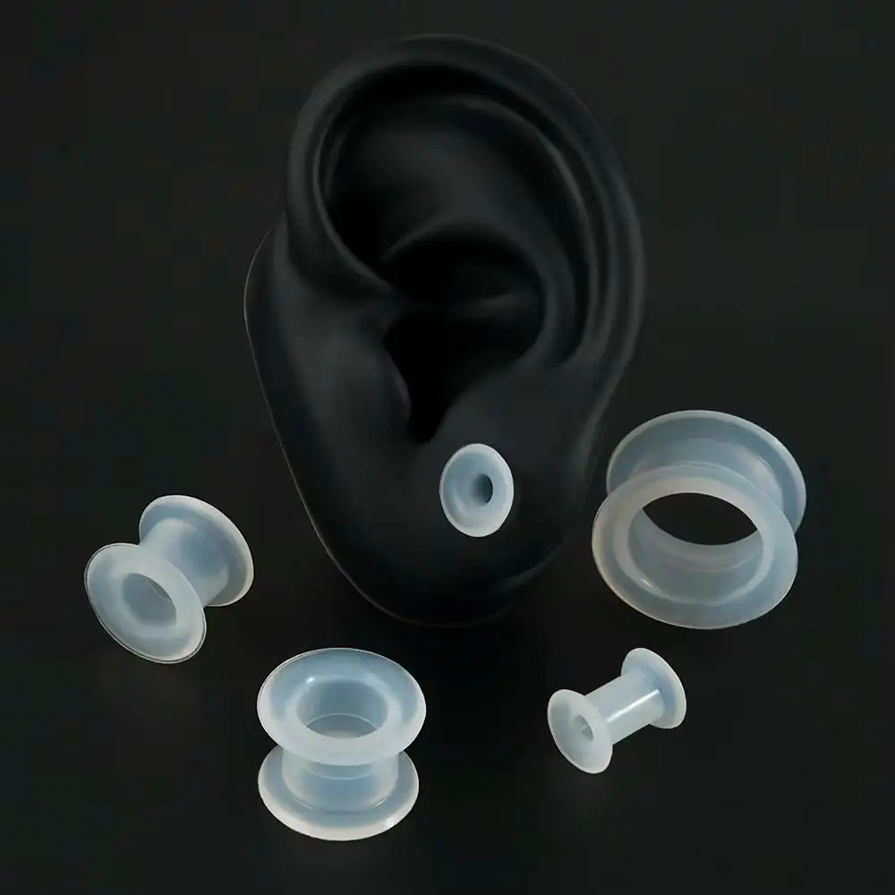 1Pair Flexible Clear Color Silicone Double Flared Ear Tunnel Plugs Flesh Tunnel Ear Expander Stretchers Body Piercing Jewelry