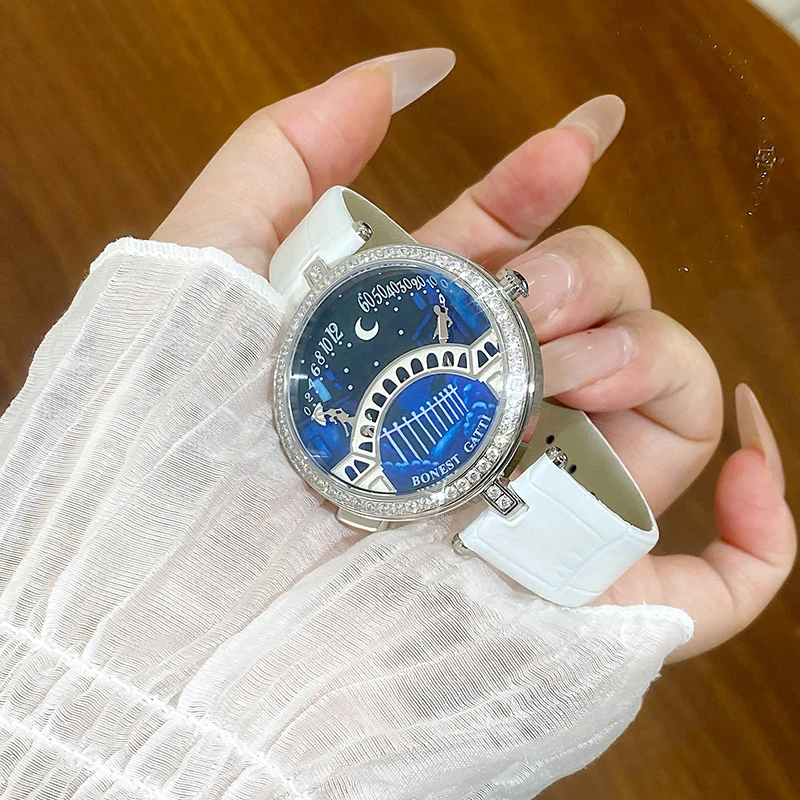 BONEST GATTI Brand 3004 Fashion Quartz Wristwatch Bridge Of Lovers Dial Stainless Steel Case Women's Watch view 6