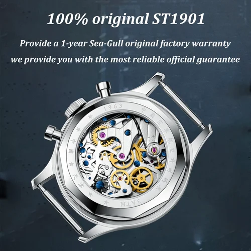 Imagen 2 del producto Reloj mecánico Seagull 1963 de edición internacional para hombre, reloj piloto ST1901, reloj de pulsera con cronógrafo Retro, aviación de la Fuerza Aérea, nuevo