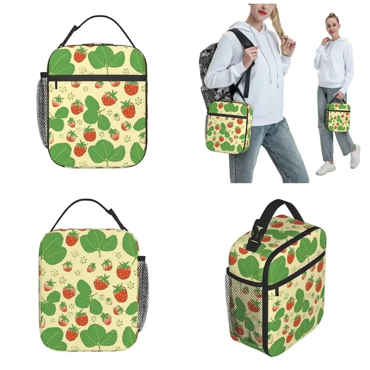 Vintage Strawberry Pattern Accessories Insulated Lunch Bags For Work Food Container Portable Thermal Cooler Lunch Boxes