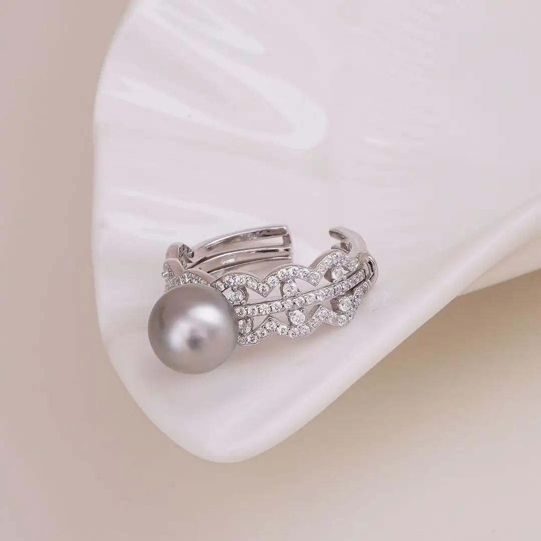 S925 Sterling Silver Adjustable Finger Ring Mountings Base Setting Findings Jewelry Components for 9-10mm Pearls 3pcs/lot