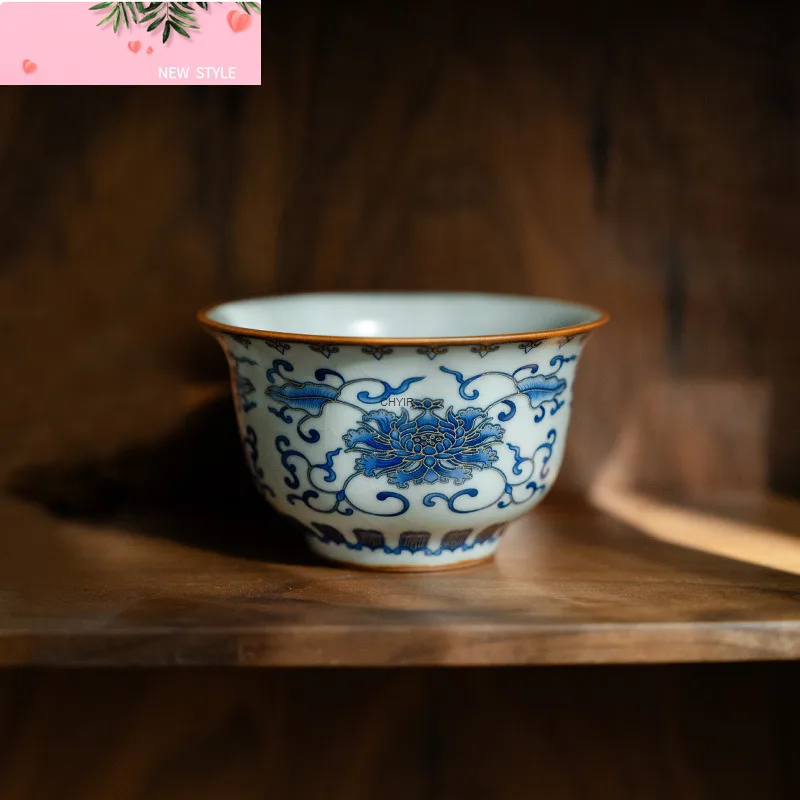 

Antique Ru Kiln Twining Lotus Master Cup Crackle Glaze Nurturing Tea Cup High-end Personal Exclusive Kung Fu Tea Cup