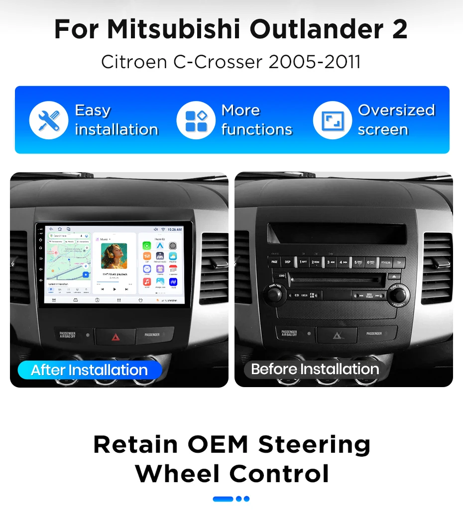 Junsun Android 15 Auto-Intelligentes System für Mitsubishi Outlander 2, Citroen C-Crosser, Peugeot 4007 2005-2012, kabelloses – Detail 4