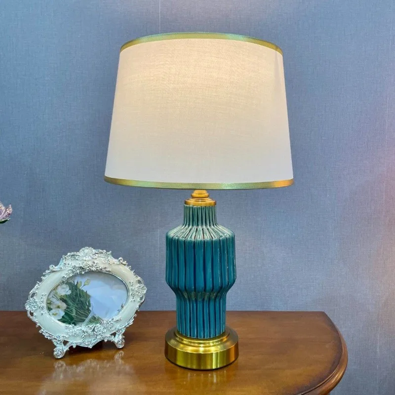 APRIL Modern Blue Ceramics Table Lamp LED Vintage Simple Creative Bedside Desk Light for Home Living Room Bedroom Study