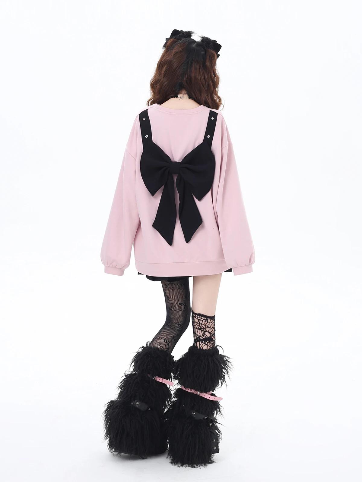 Subculture Highstreet Sweet Cool Y2k Tops Round Neck Long Sleeve Back Big Bow Split Loose Casual Sweatshirts Shirts Women Spring