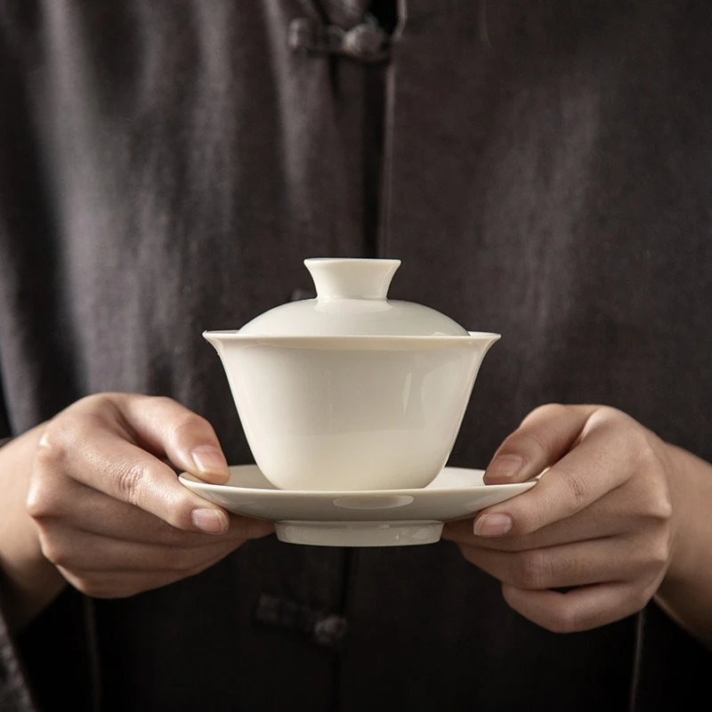

Japanese Grass Ash Ceramic Gaiwan Chinese Kung Fu Tea Set Household Teaware Tureen Retro Covered Bowls Porcelain Tea Ceremony