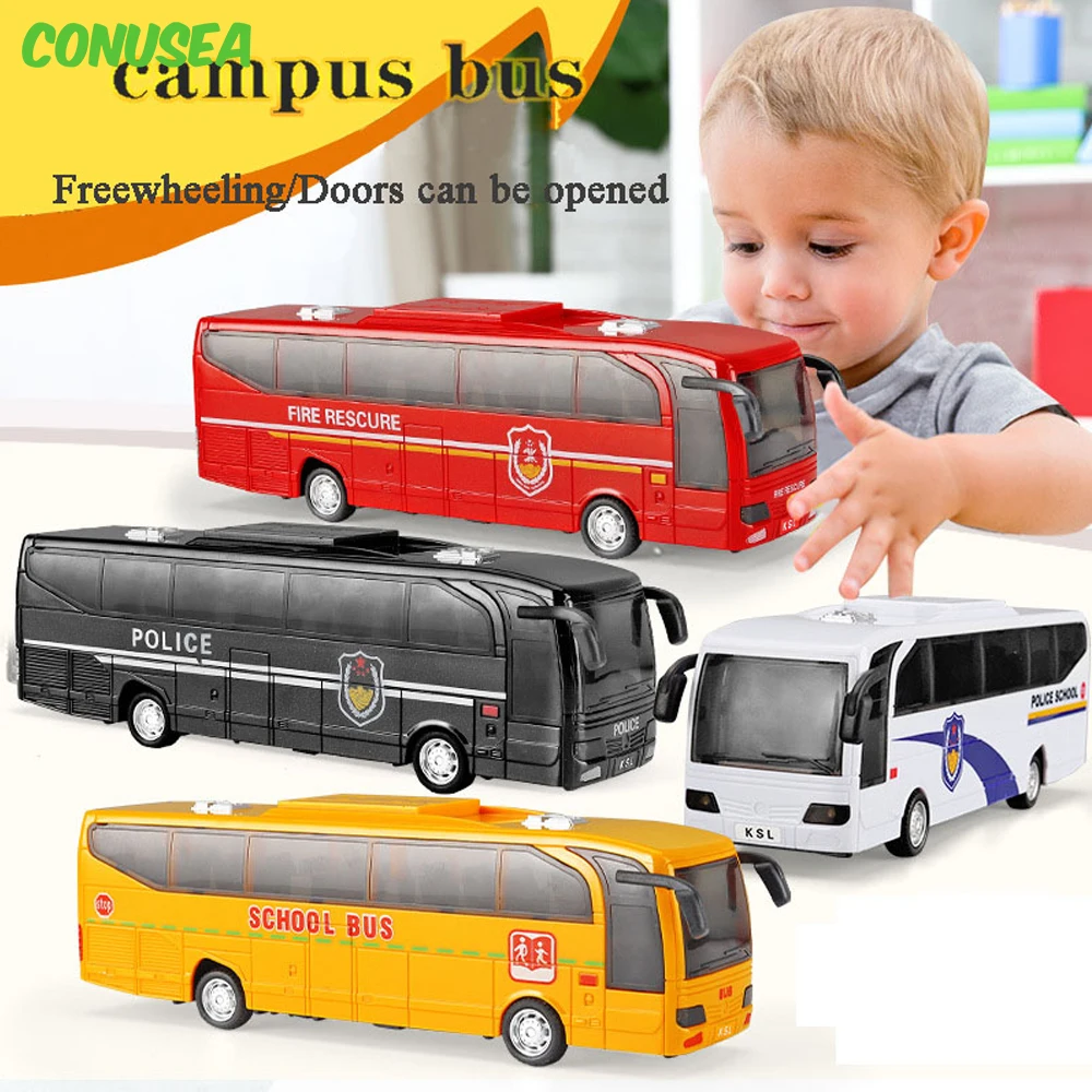 Children toys School Police Bus Car Model Inertial Simulation Diecasting Children\'s Toy Car Sound Light Pull Back Toy Car Gift