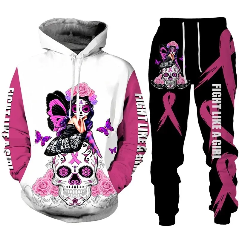 Autunno Skull Rose 3D stampato felpa con cappuccio tuta da uomo felpe pantaloni sportivi moda Casual due pezzi tuta Set abbigliamento da uomo