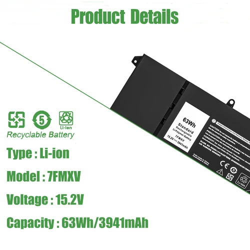 Imagen 2 del producto 15,2 V 63Wh 7FMXV batería del ordenador portátil para Dell Latitude 5320 7320 7420 7520 2 en 1 P133G P134G P135G P136G P138G P139G P110F 9JM71