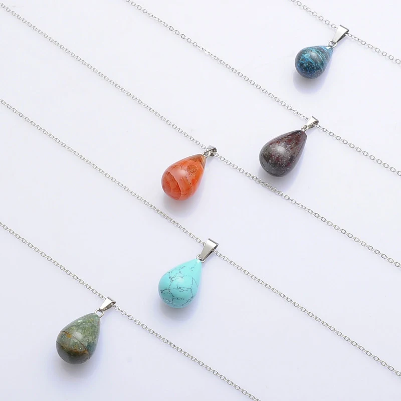 European And American Jewelry Natural Stone Crystal Necklace Women Agate Drop Pendant Clavicle Necklace Oval Jade Small Pendant