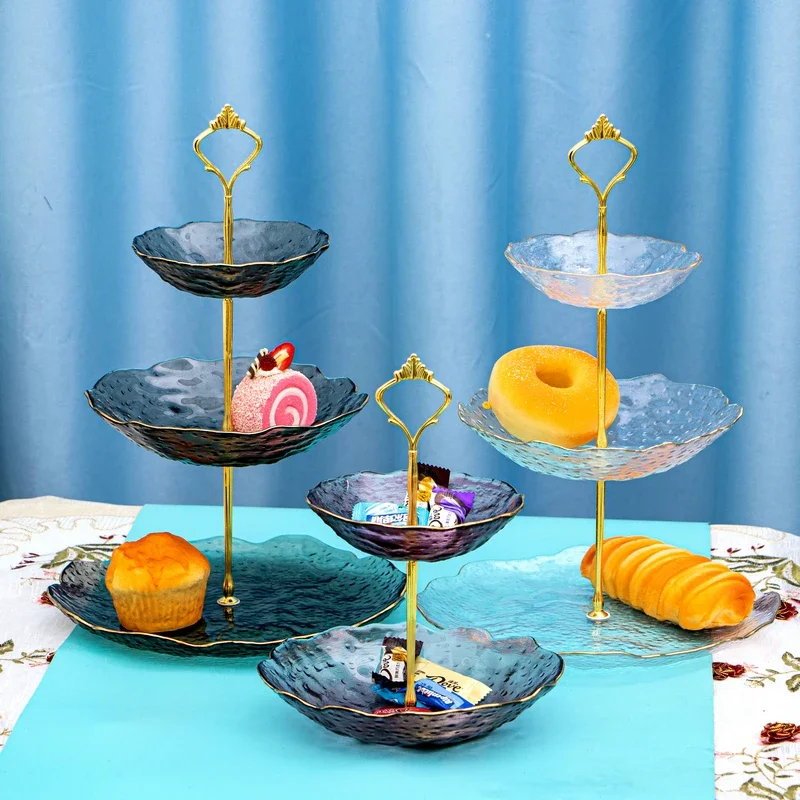 Double colored glass painted Phnom Penh online celebrity fruit plate cake plate snacks dessert rack dessert table