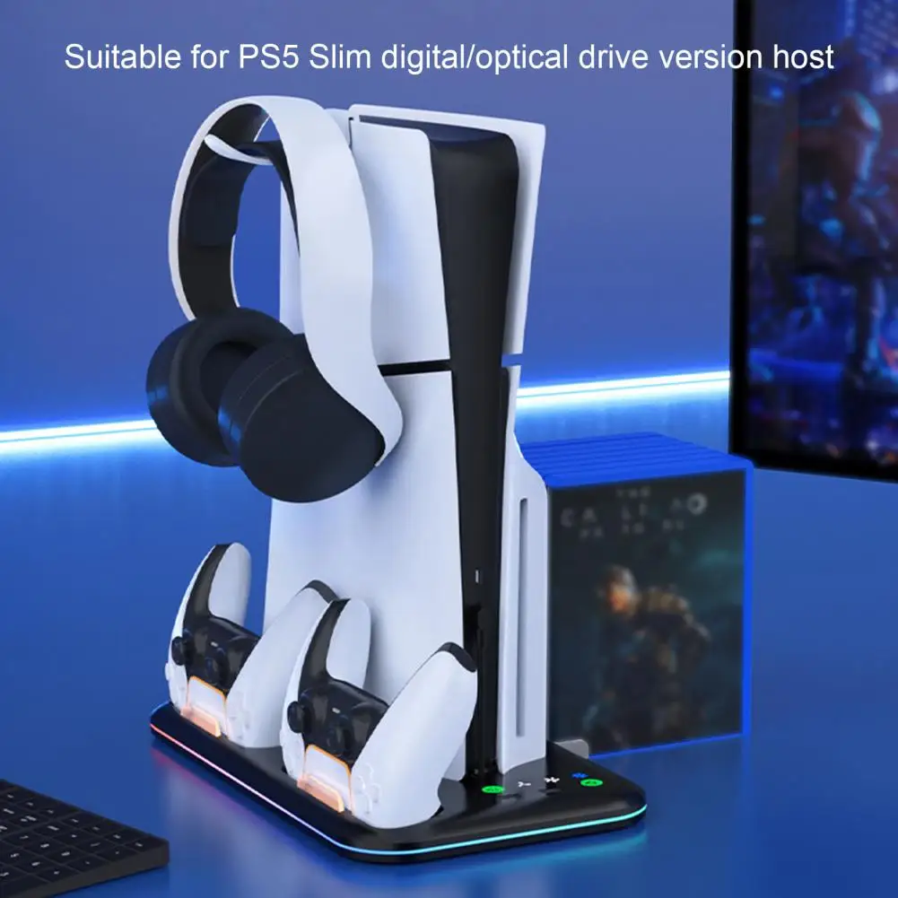 Indicateur de charge efficace, support vertical réglable avec chargeur de contrôleur pour PS5, base de console de jeu mince avec indicateur
