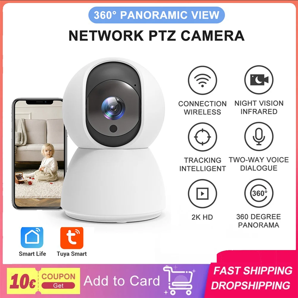 TALLPOWER C23 Indoor Surveillance Camera, Ultra HD 2K, 2.4GHz WiFi, Night Vision, Auto Tracking Infrared LED, 360° Pan & Tilt