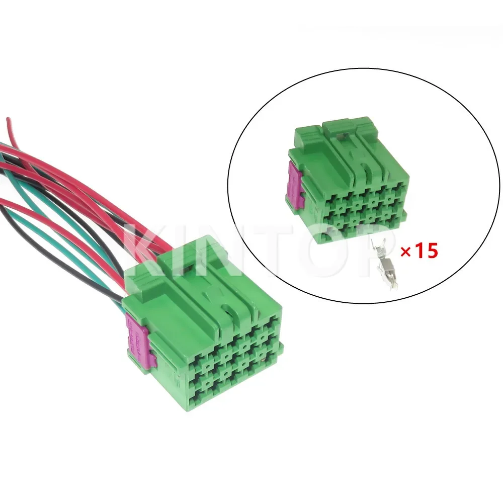 

1 Set 15 Pins AC Assembly Green Car Wiring Harness Plug Auto Plastic Housing Unsealed Socket Automobile Parts 1-967623-2