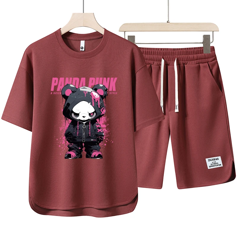 Conjunto de 2 piezas de chándal Harajuku para hombre, camiseta de manga corta informal y pantalones cortos, moda coreana, verano, 2024