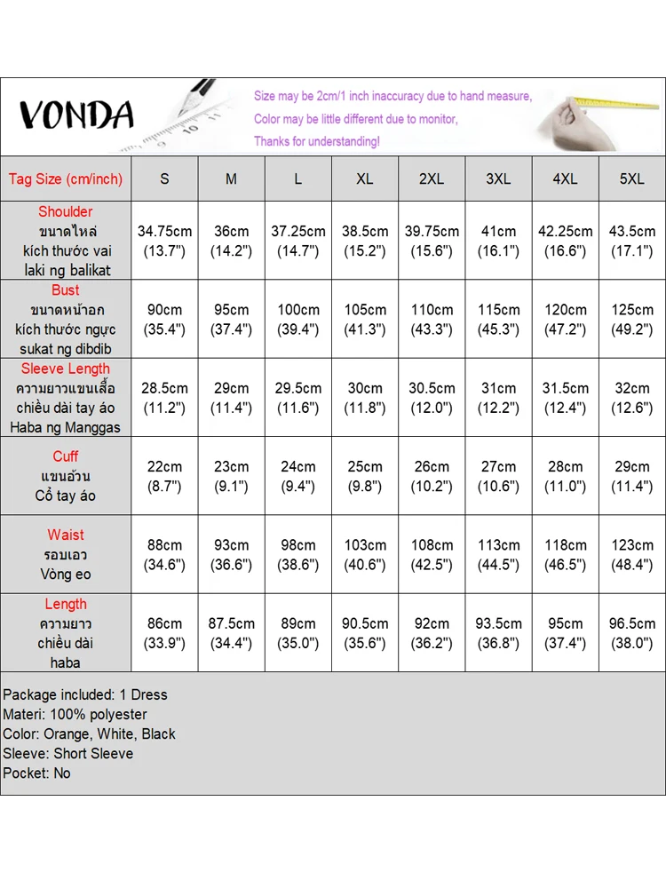 VONDA damska letnia sukienka jednokolorowa Sundress 2025 kobieta dorywczo kołnierzyk typu Peter-pan Vestidos luźna szata z krótkim rękawem A-Line