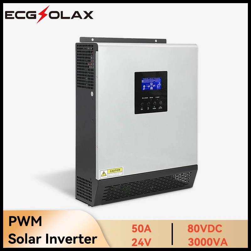 

ECGSOLAX 3000VA 2400W PWM 50A Off-grid Solar Inverter 120V Max PV 80VDC Solar Hybrid Inverter 24V 110V z kontrolerem ładowania