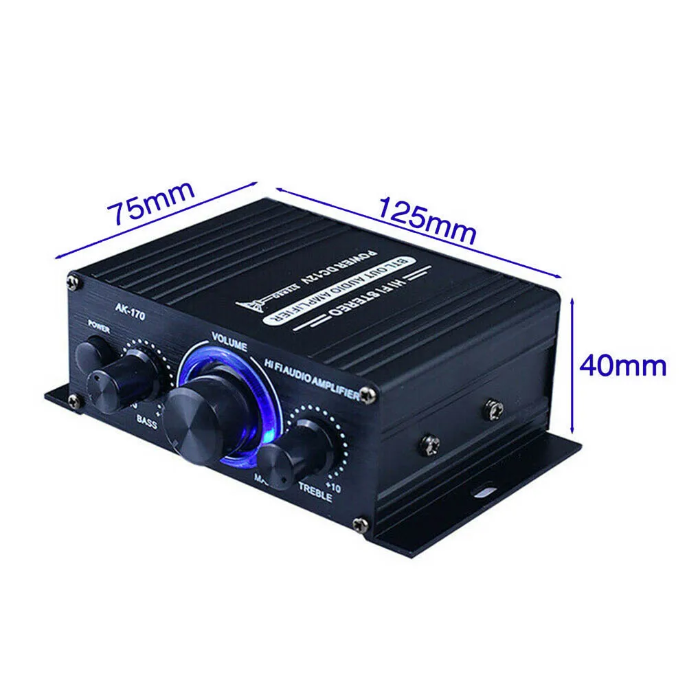 AK170 12V Mini 40W 20*20W HIFI Digital Stereo Audio Amplifier for Car AMP Amplificador FM Radio Microphone Car Home Theater