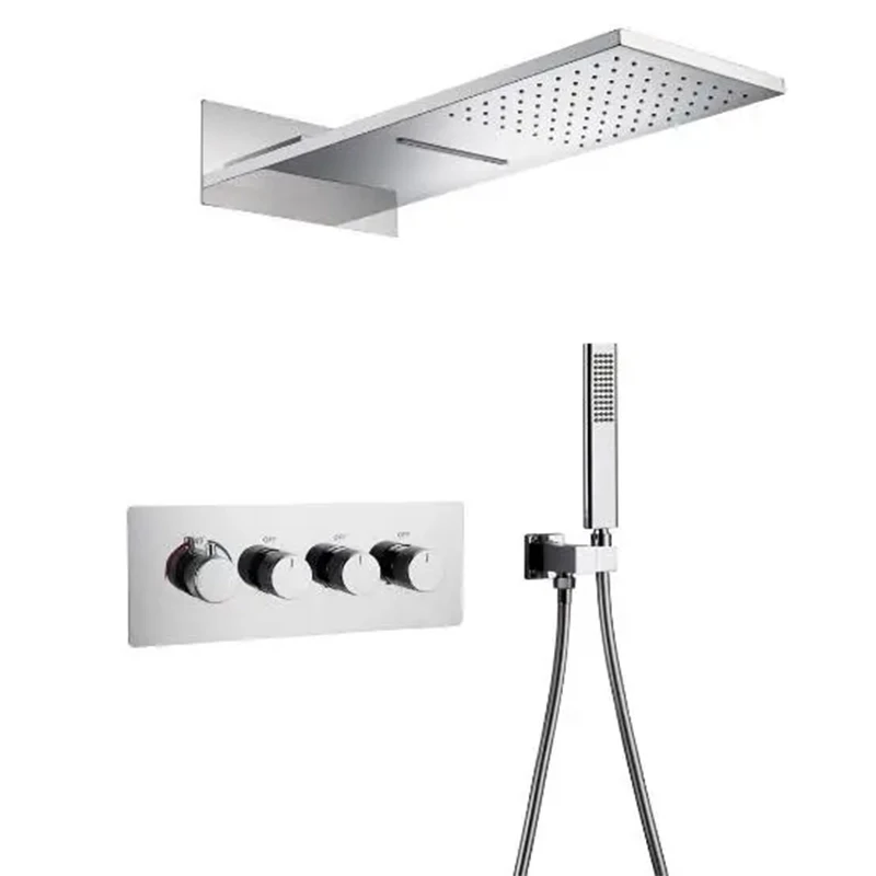 Function Waterfall Rain showerhead Thermostatic Bathroom Faucet Shower System set with Handheld