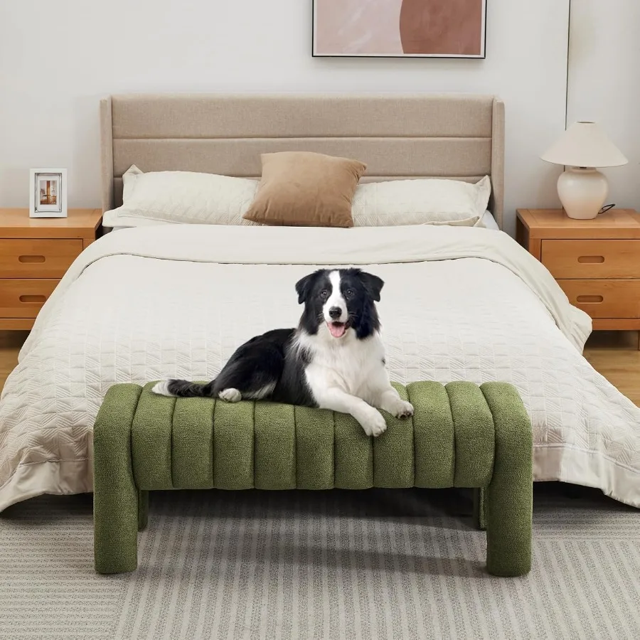 Banc d'extrémité de lit de 43 pouces, avec Design rembourré à boucle moderne, tabouret ottoman en tissu à couverture complète pour chambre à coucher, salon et Di