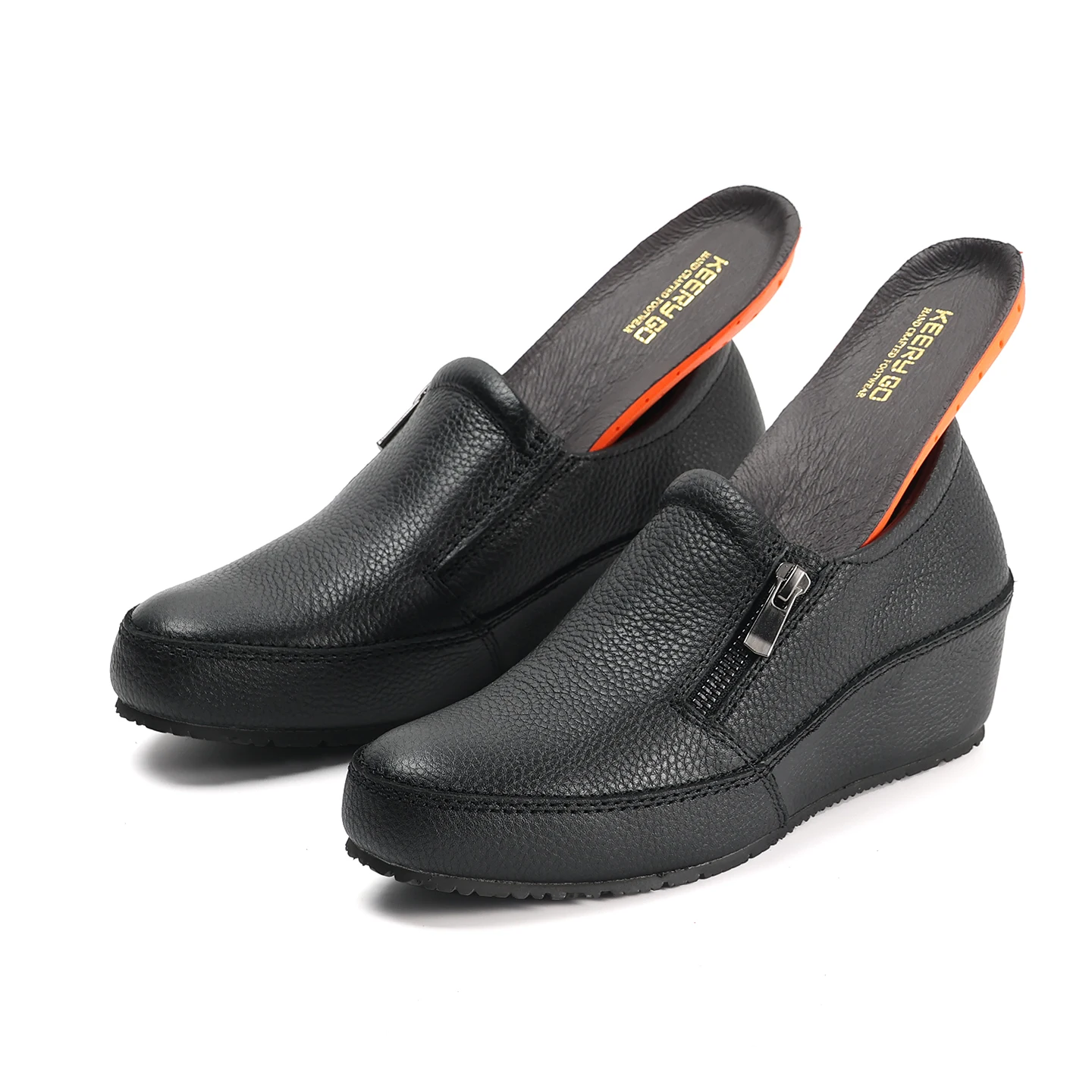 Keerygo Women Japanese Style Genuine Leather Loafers, Arch Support Comfort Shoes with 5cm Platform Wedge Heel