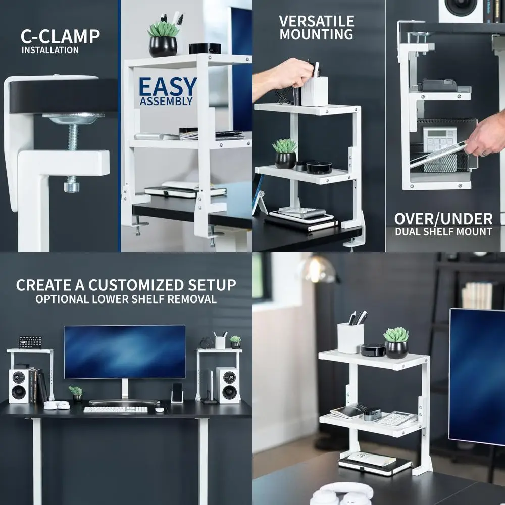 

13-дюймовый двухъярусный настольный стеллаж для аксессуаров, игр и многого другого — белый, компактный органайзер для хранения