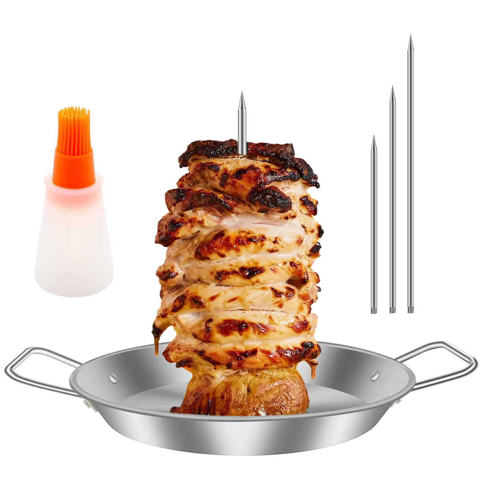 

Pastor Skewer for Grill Stainless Steel Vertical Skewer w/ 3Spikes 8/10/12In Brazilian Vertical Spit Stand Vertical Skewer Stand