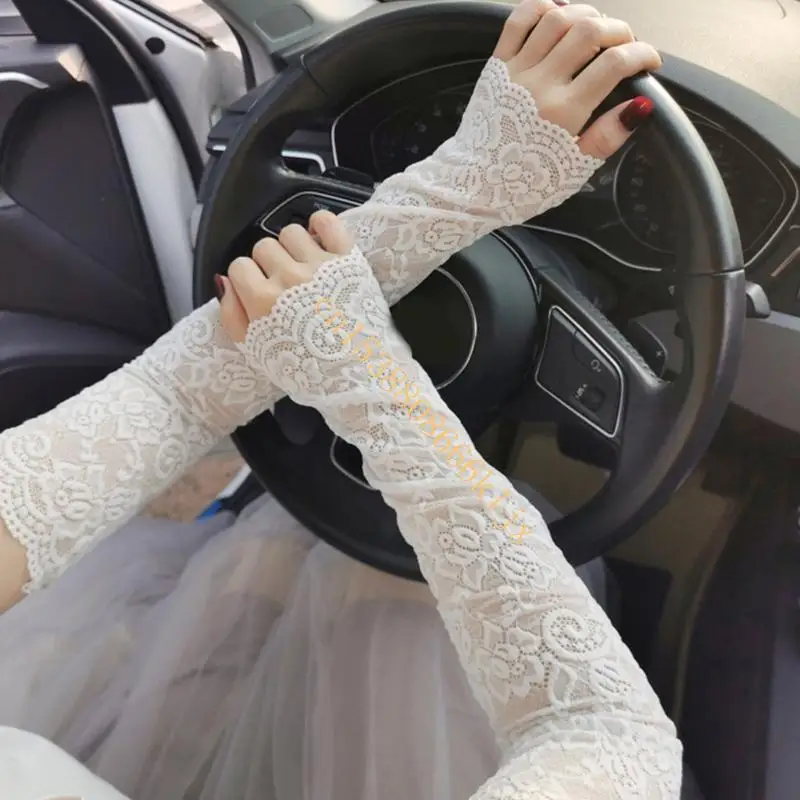

Fashion Lace Mesh Flower Gloves Sun Protective Arm Covering for Driving Cycling 066C