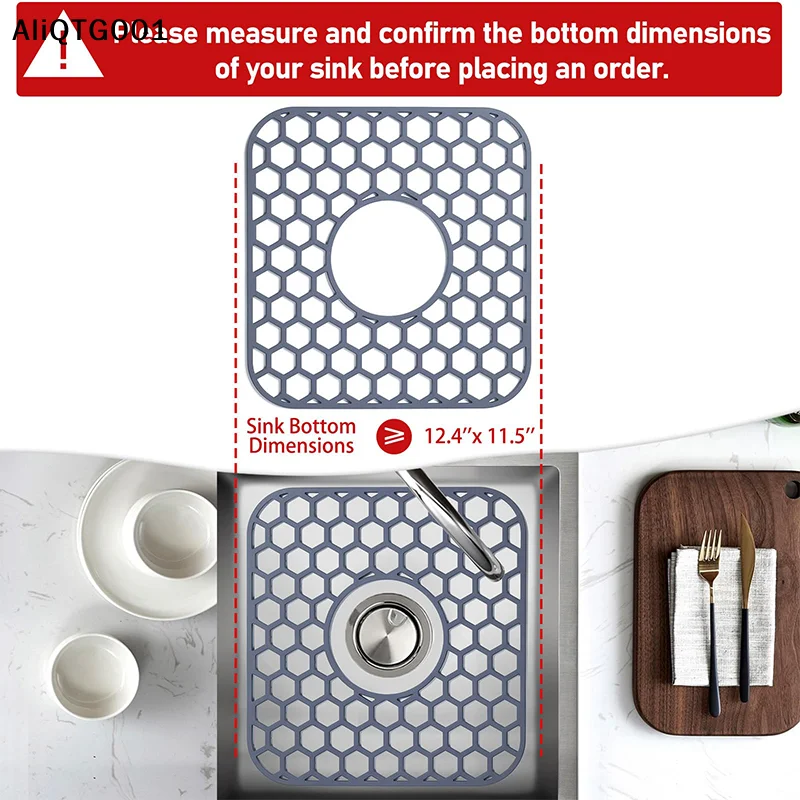 

12" X 11" Silicone Sink Protector with Center Drain Grid Kitchen Sink Accessory