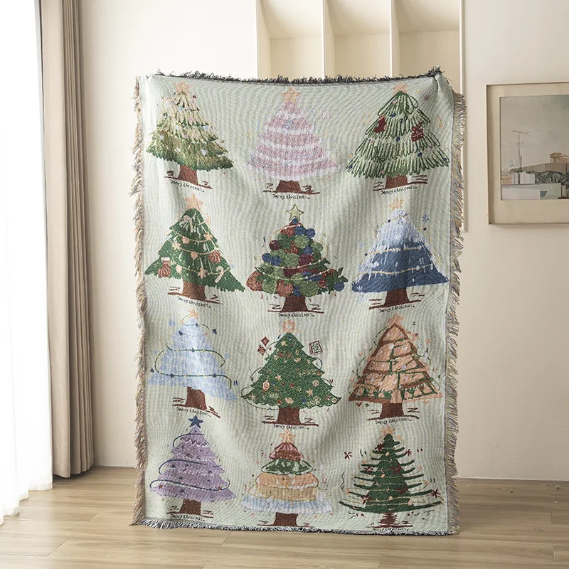 Textile City Christmas Tree Jacquard Throw Blanket Cute Dog Woven Tapestry Cozy Sofa Throw Festive Holiday Decorative Throw