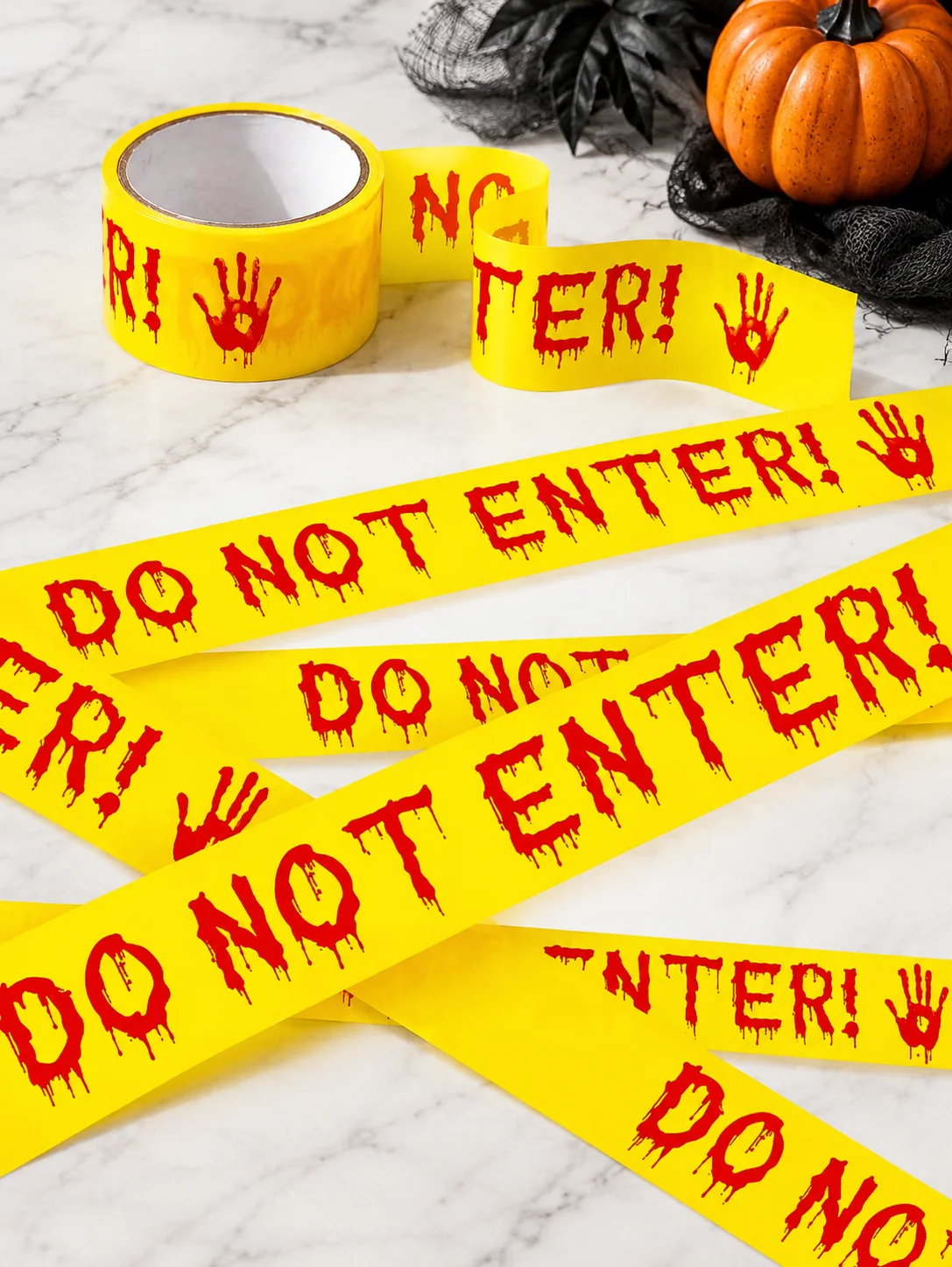 Halloween Do Not Enter Warning Tape, Yellow Bloody Handprint Caution Barrier Tape for Haunted House Party Decor