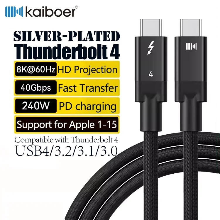 Cable USB 4 de 240W para Thunderbolt 4, Cable de datos de 40Gbps y 8K @ 60Hz o vídeo Dual 4K @ 60Hz para teléfono MacBook IPad Pro Hub, acoplamiento, Etc.