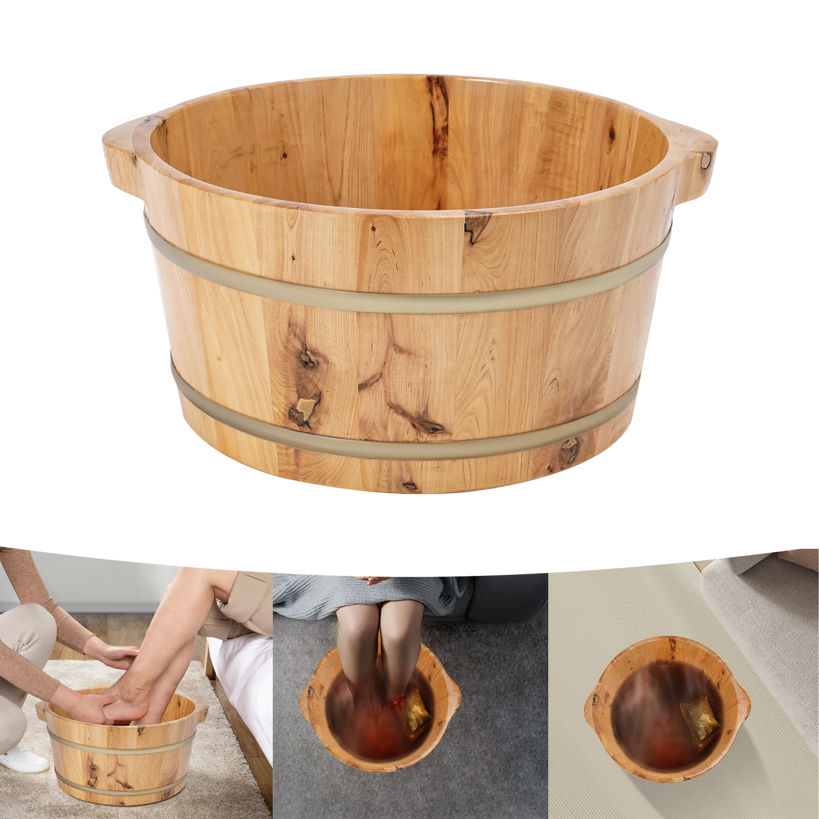 Home Footbath Foot Rest Soak Basin, Wooden Foot Bath Bucket, 36.5x36.5x18cm Bucket for Families, Foot Bath Centers