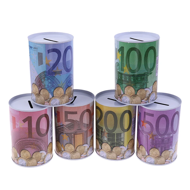 Euro Dollar Money Box Safe Cylinder Piggy Bank Banks For Coins Deposit Boxes