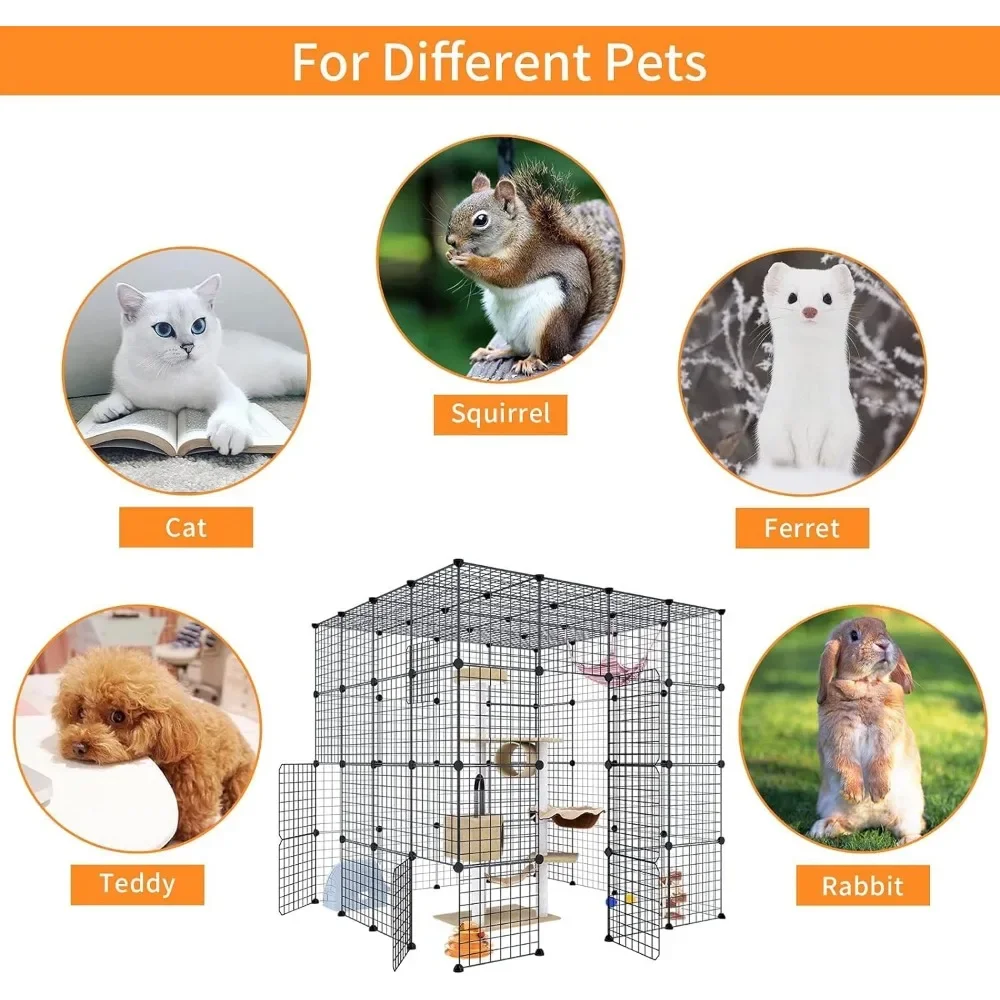 Large Cat Cage Enclosures Indoor Detachable Metal Wire Kennels Playpen Kitten Crate Large Exercise Place Ideal for 1-4 Cat Cats